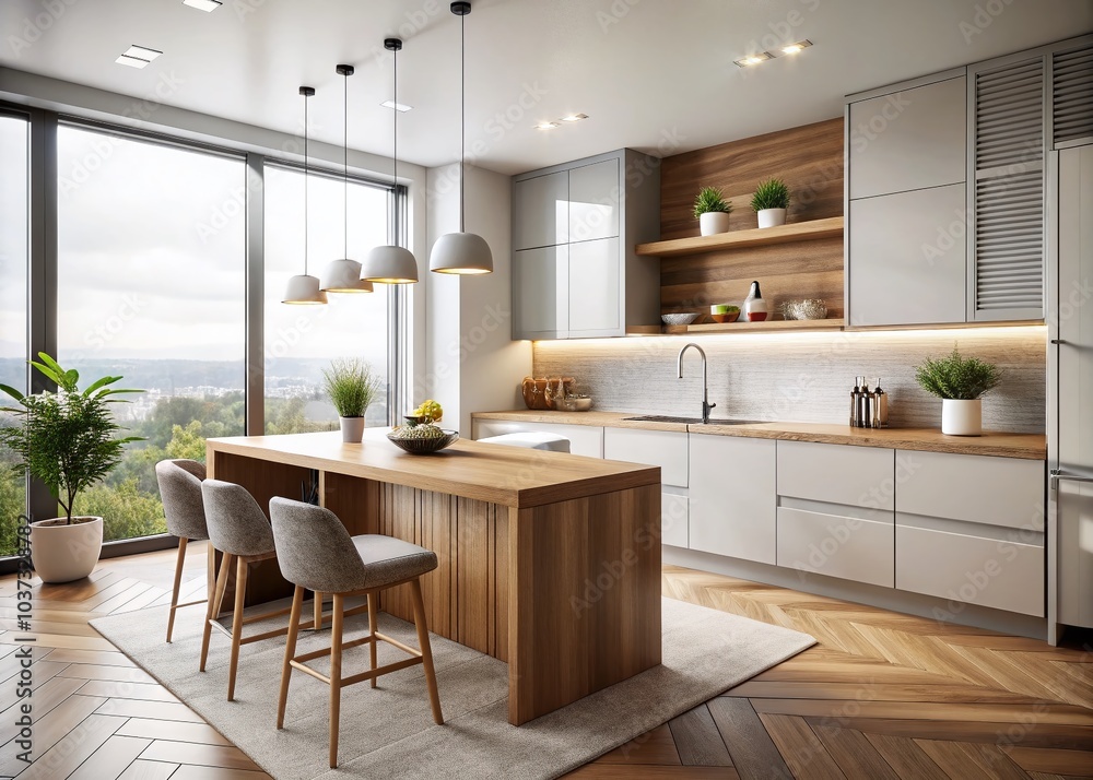 Modern Minimalist Kitchen in an Apartment - Sleek Design, Neutral Tones, and Functional Elegance
