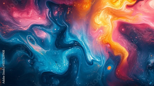 fluid art background with colorful oil paint 