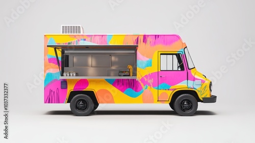 Wallpaper Mural Mobile food truck with colorful branding, set against a plain white backdrop for contrast. Torontodigital.ca