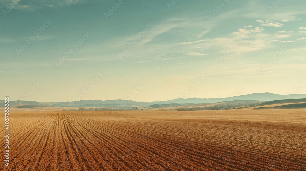 Fototapeta premium Endless golden sands spread across the horizon where farmland once thrived in harmony