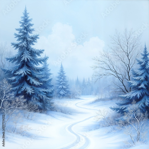 Winter Background With Frozen Trees