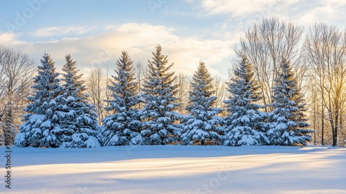 Snowy Forest Trees at Sunset