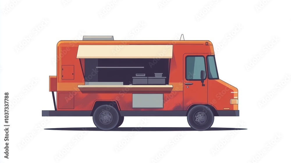 Street food truck illustration in flat vector style, isolated on a white background. Street food truck illustration in flat vector style, isolated on a white background.