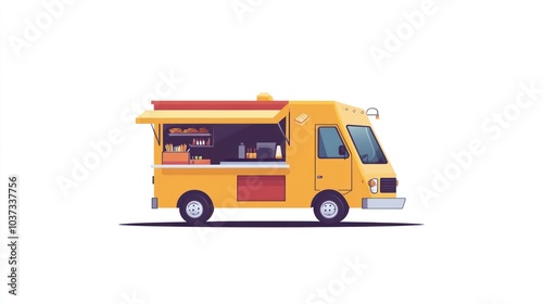 Street food truck illustration in flat vector style, isolated on a white background.