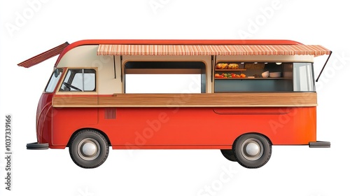 Vintage food truck with retro style and classic colors, isolated on a white background.