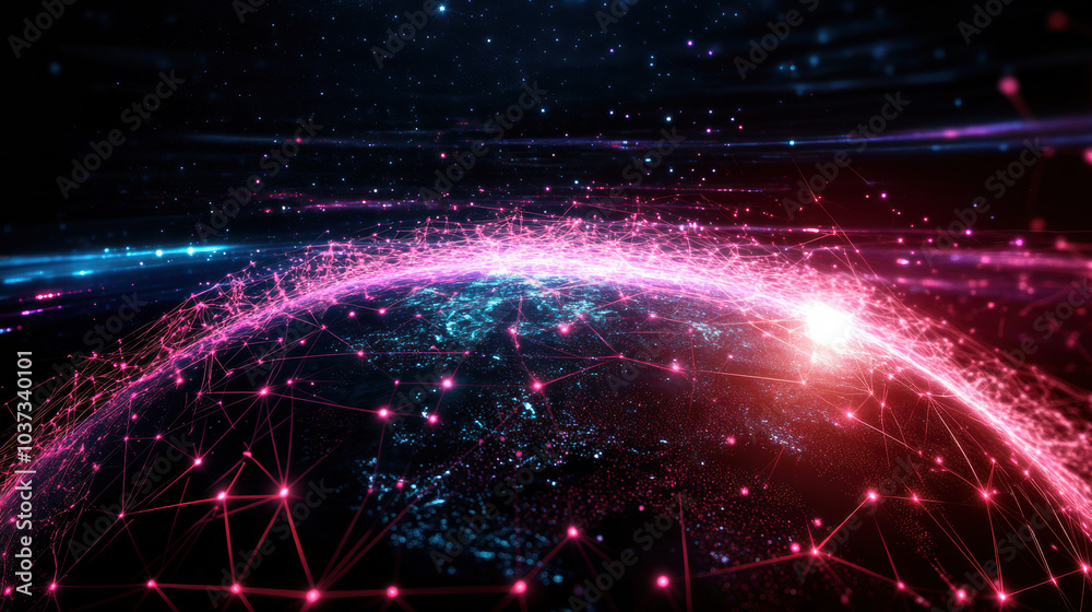 Obraz premium vibrant 3D representation of interconnected points and lines around Earth, showcasing digital