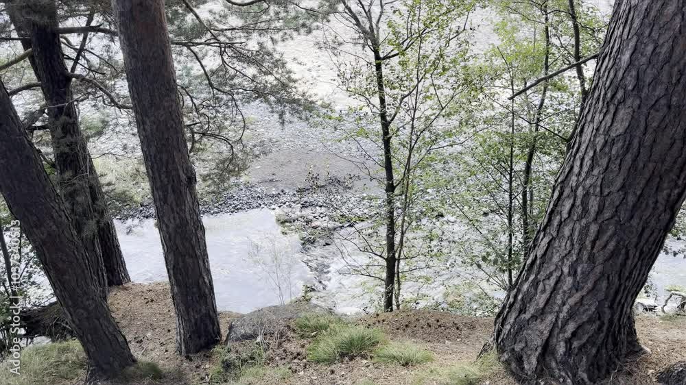 Mountain river in the fall forest. Concept of outdoor walking, time in nature, clean air. Mountain river in the fall forest. Concept of outdoor walking, time in nature, clean air.