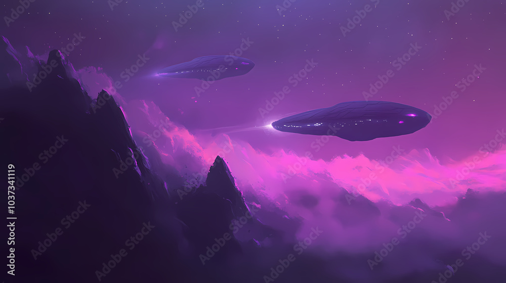 Flying in the sky. Alien Skies. Illustration Flying in the sky. Alien Skies. Illustration
