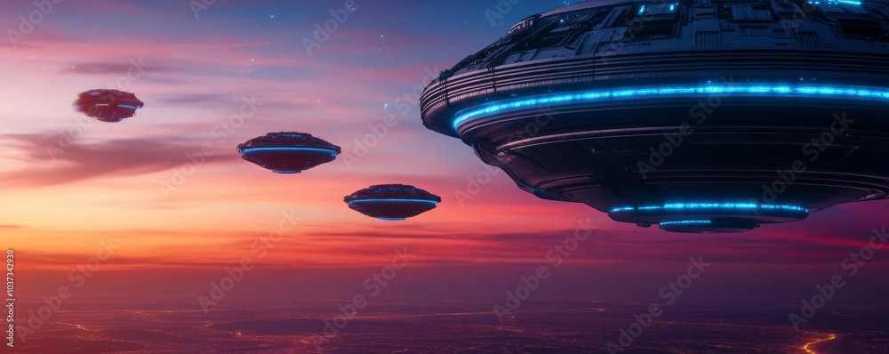 Floating city above alien desert, bioluminescent pathways, high-tech buildings Floating city above alien desert, bioluminescent pathways, high-tech buildings