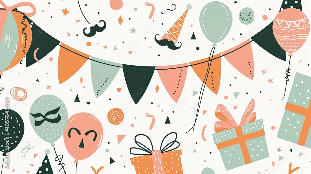 Birthday clipart, cute doodle-style drawings of party elements like balloons and presents Birthday clipart, cute doodle-style drawings of party elements like balloons and presents