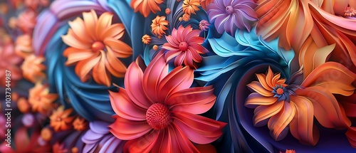 Vibrant floral swirls a stunning display of colorful petals and dynamic patterns in nature-inspired artistry