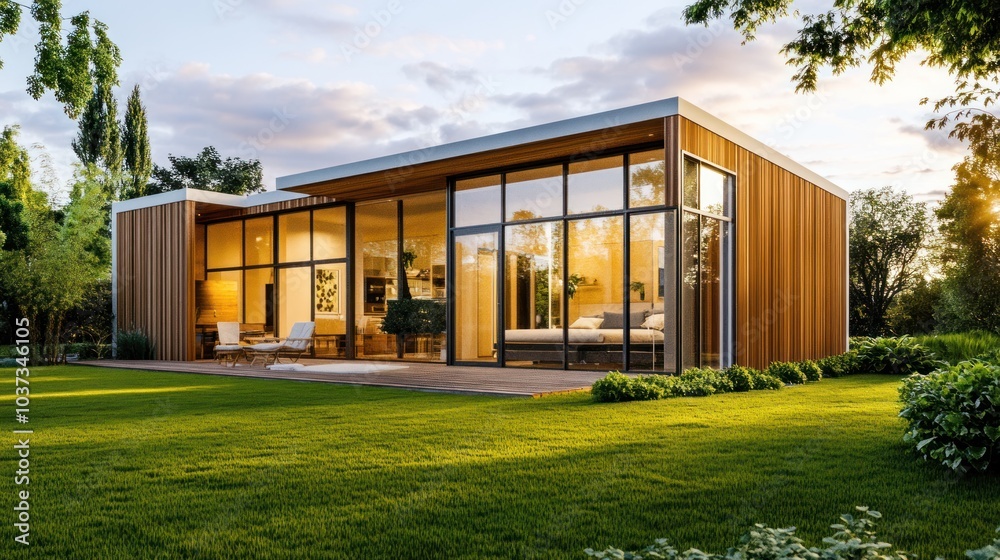 Modern House with Large Windows and Wooden Siding Modern House with Large Windows and Wooden Siding