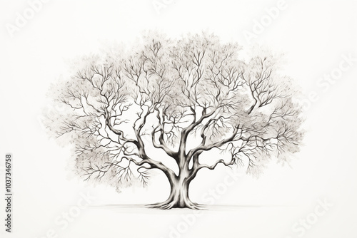 Detailed black and white tree illustration with intricate branches