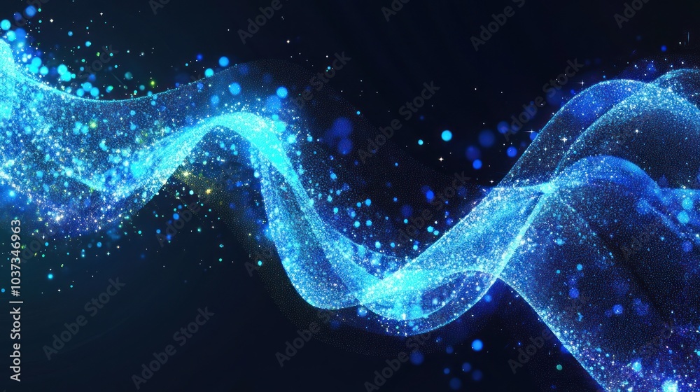 Abstract Blue Wave With Glittering Particles Abstract Blue Wave With Glittering Particles