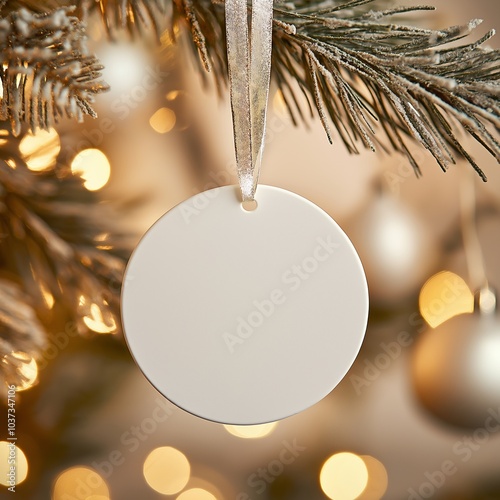 Christmas blank round ornament. Mock up of Christmas round sign, ornament.