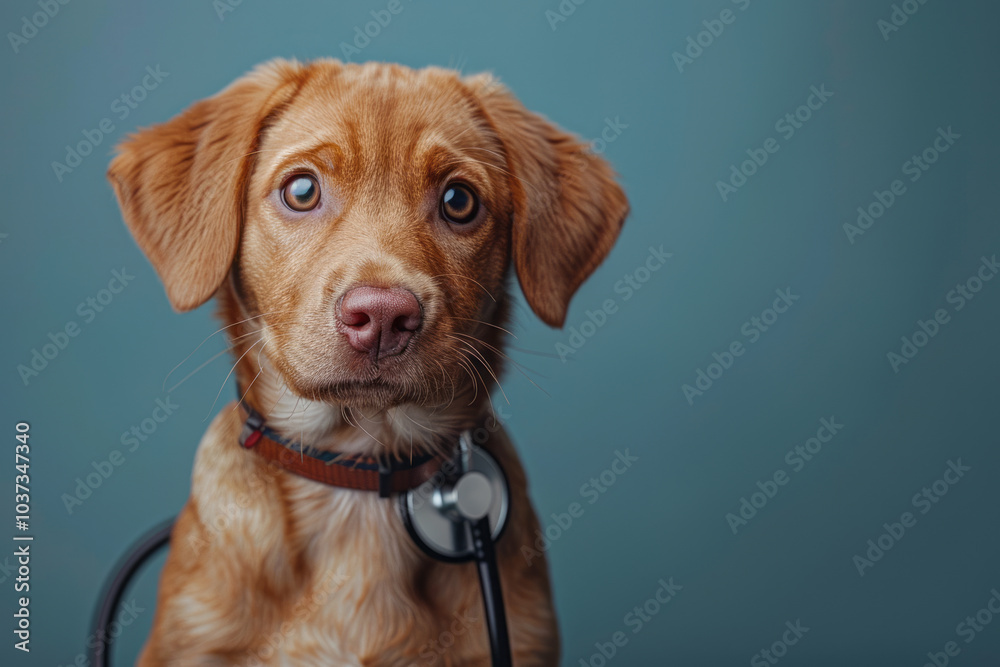 Puppy dog Labrador Retriever and stethoscope isolated on background. Generative AI Puppy dog Labrador Retriever and stethoscope isolated on background. Generative AI