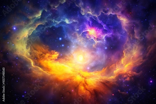 Purple gas nebulae in space and sparkling stars