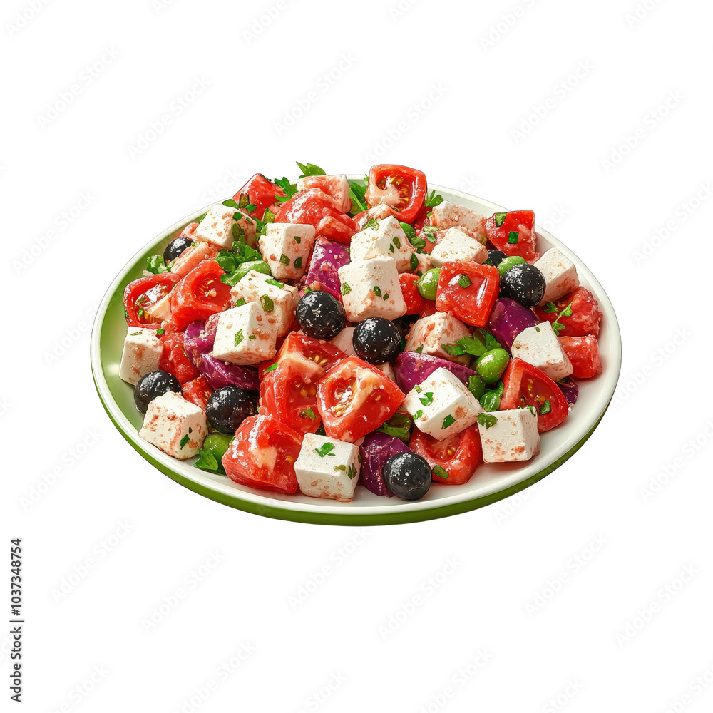 Greek Salad with Feta Cheese, Tomatoes, Olives, and Herbs
