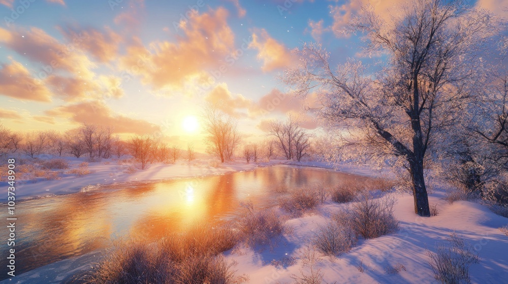 Naklejka premium Winter Wonderland Sunset