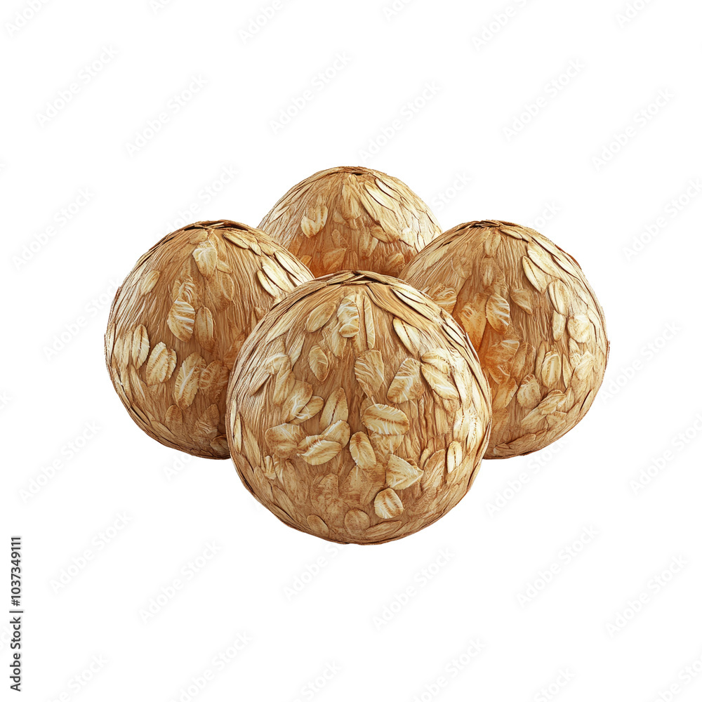 Fototapeta premium Closeup of four golden oat balls on a White Background