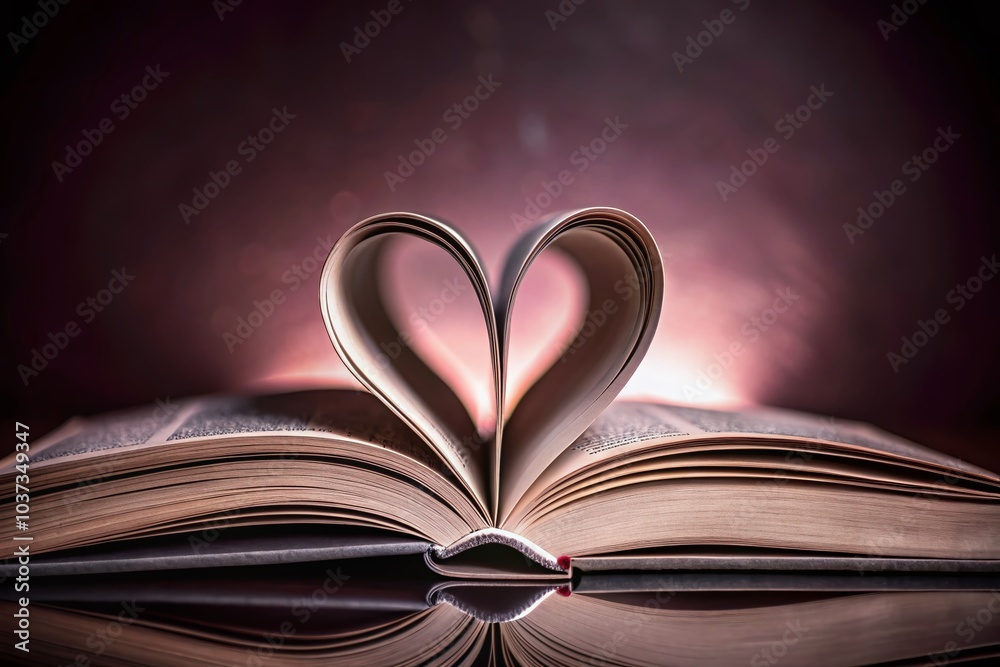 Open Book Heart Shape on Pastel Backdrop for World Book Day Celebration Open Book Heart Shape on Pastel Backdrop for World Book Day Celebration