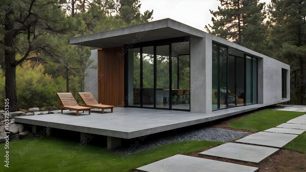 Fototapeta premium AI-Generated Image of a Japandi-Style Modern Minimalist Living Room with Large Floor-to-Ceiling Windows