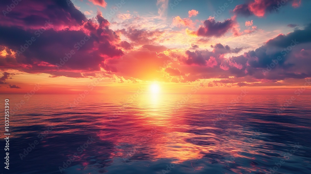 Vibrant Sunset Over Calm Ocean Water Vibrant Sunset Over Calm Ocean Water