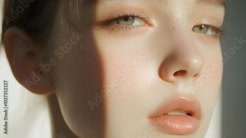 Detailed Examination of Pale Soft Skin Texture Illuminated by Natural Daylight to Showcase Warmth and Realism