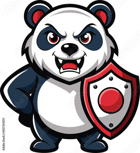 The Mighty Panda Warrior: A fierce and determined panda stands guard with a shield, ready to defend its territory. This illustration is perfect for showcasing strength, courage, and resilience. photo