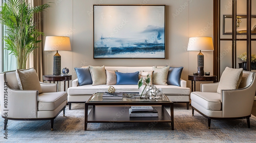 Fototapeta premium Elegant Living Room with Modern Decor and Art