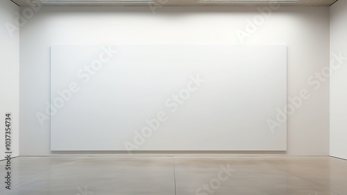 A powerful image of a blank wall in a gallery space, with a single piece of modern art mounted on it, emphasizing the dialogue between the emptiness of the wall and the statement of the artwork