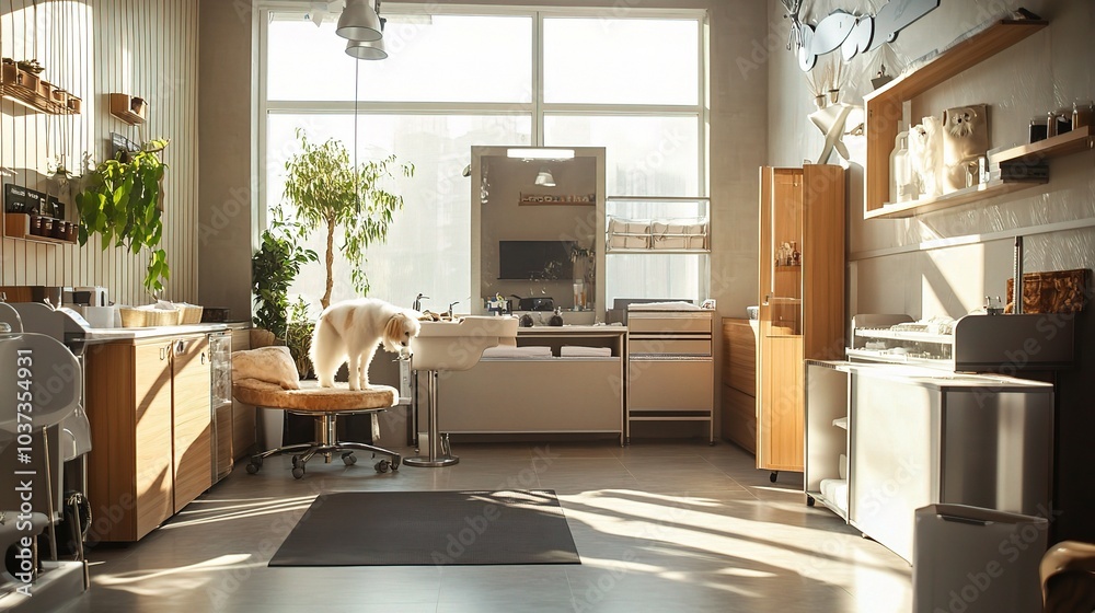 Cozy Interior with Cat in Sunlit Room Cozy Interior with Cat in Sunlit Room