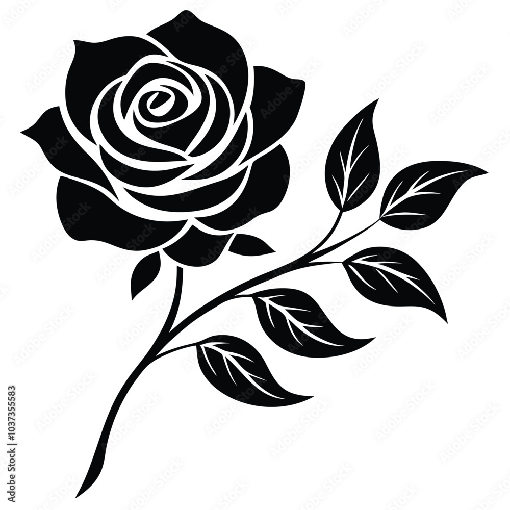 Fototapeta premium Rose-floral-branch-on-white-background