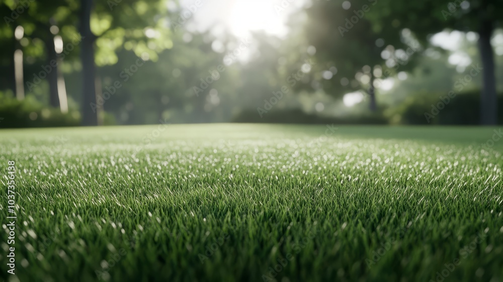 A close-up view of lush green grass in a park, with a blurred background of trees and sunlight. A close-up view of lush green grass in a park, with a blurred background of trees and sunlight.