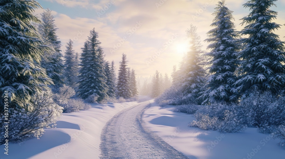 Snowy Forest Path