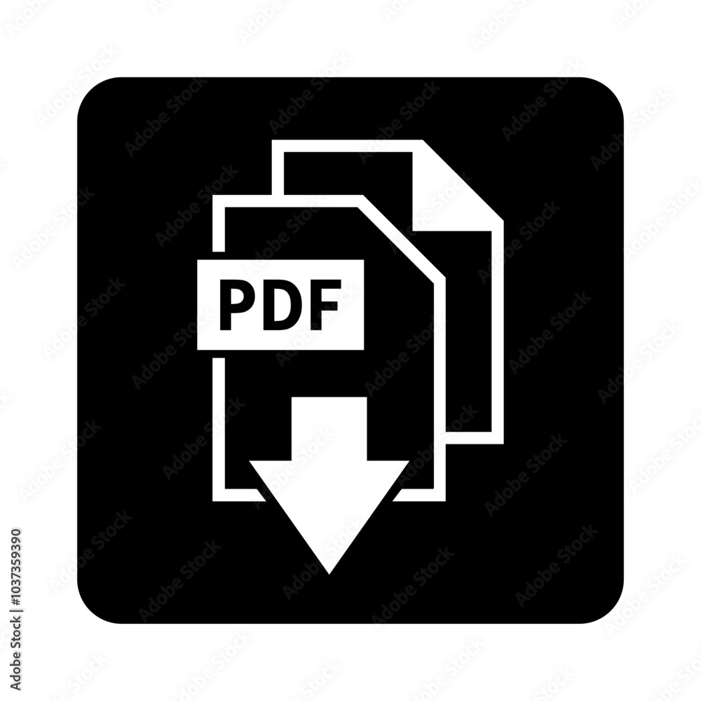 biała ikona pobierania plików PDF na czarnym tle biała ikona pobierania plików PDF na czarnym tle