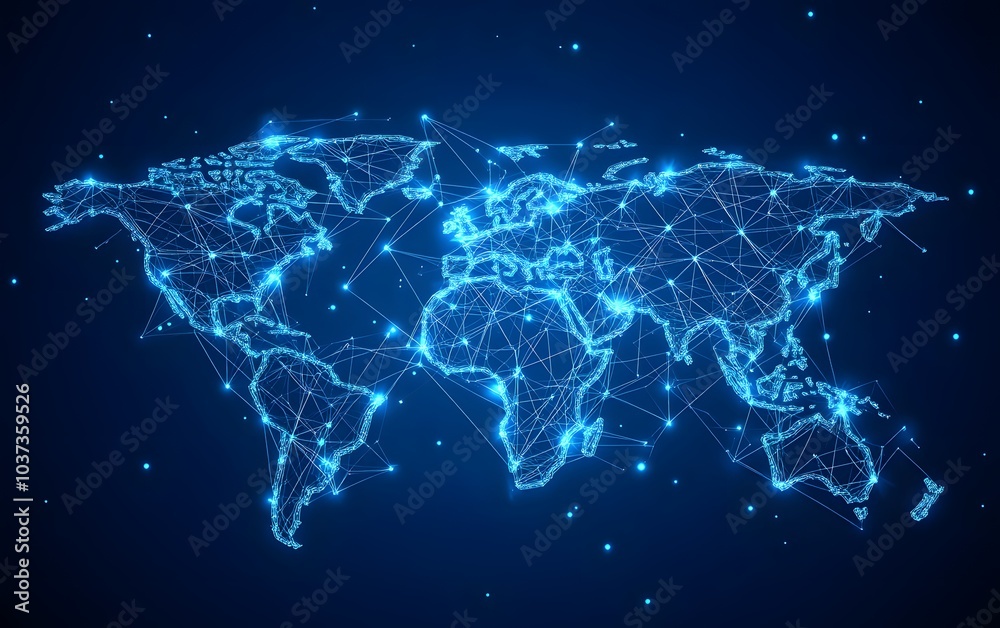 A glowing, digital map showcasing a network of connections across the globe against a dark background, symbolizing connectivity and technology. A glowing, digital map showcasing a network of connections across the globe against a dark background, symbolizing connectivity and technology.