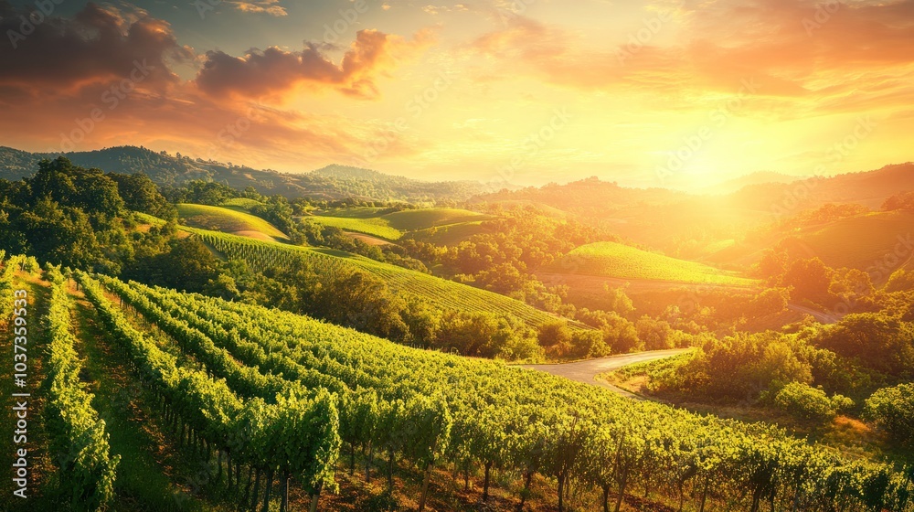 Naklejka premium Sunset over Vineyards