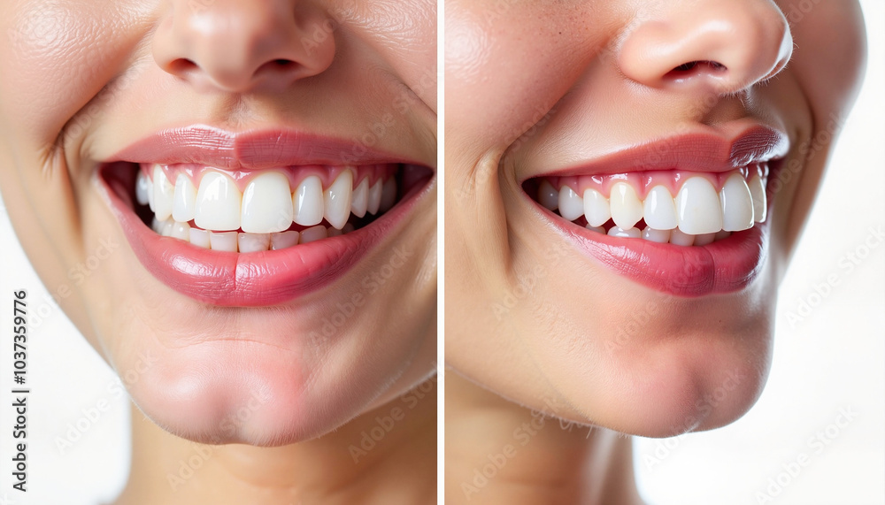 Before and after teeth whitening close-up of smile Before and after teeth whitening close-up of smile