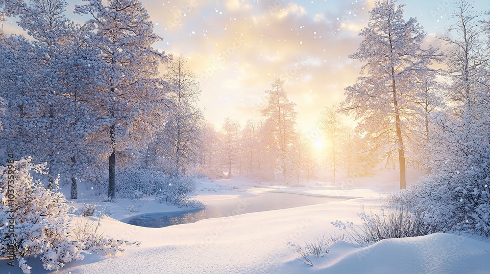 Naklejka premium Serene Winter Landscape with Snow and Soft Light