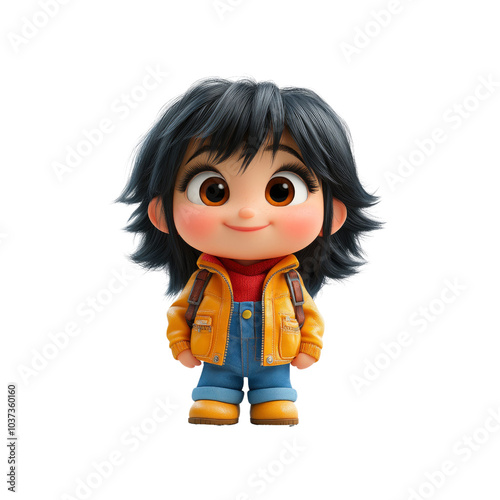 Cute Cartoon Girl Character with Big Eyes and a Yellow Jacket