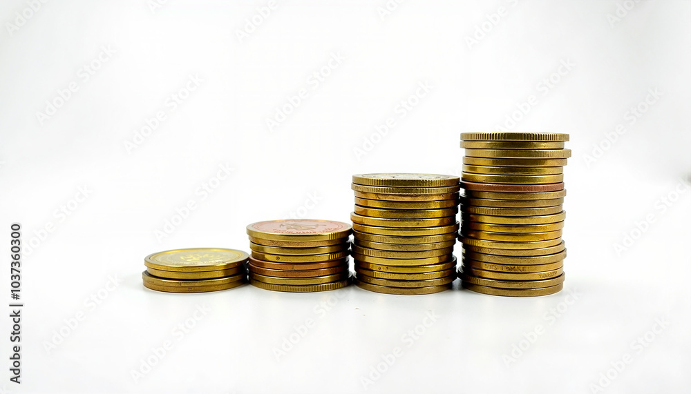 Stacks of coins representing financial growth on white background Stacks of coins representing financial growth on white background