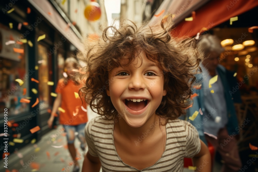 Portrait of a happy little boy with curly hair in Paris. Portrait of a happy little boy with curly hair in Paris.