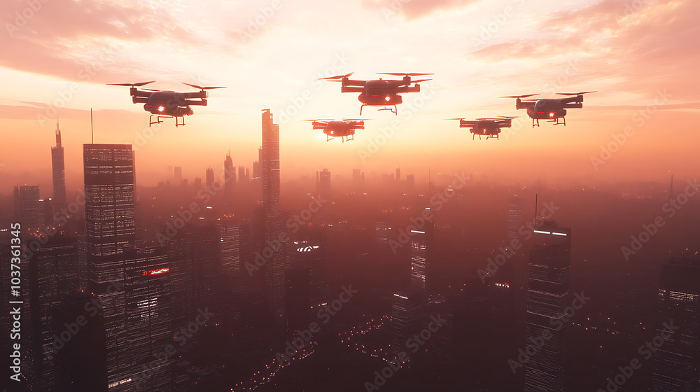 Drones over city Drones over city