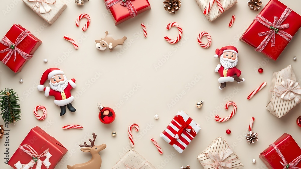 Christmas Decoration with Santa Claus, Gifts, and Candy Canes Christmas Decoration with Santa Claus, Gifts, and Candy Canes
