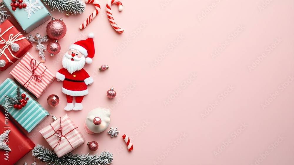 Obraz premium Festive Christmas Decorations on Pink Background