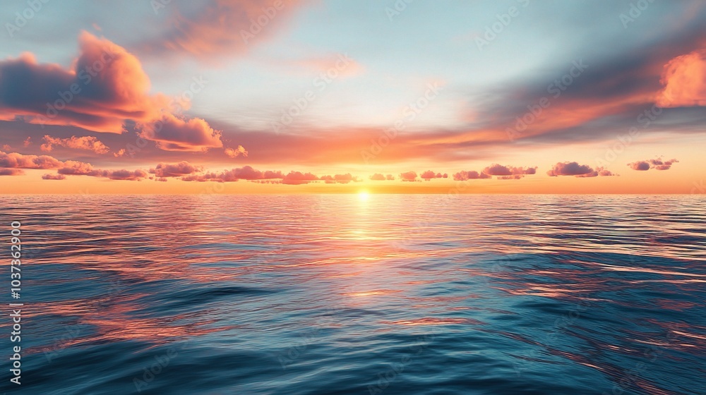 Serene Sunset Over Calm Ocean Waters Serene Sunset Over Calm Ocean Waters