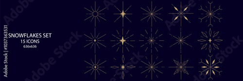 New Year and Christmas set. Elegant snowflakes vector icons.  Winter snowflake line icons. 2025 year. Web collection, postcard, banner, card, letter.