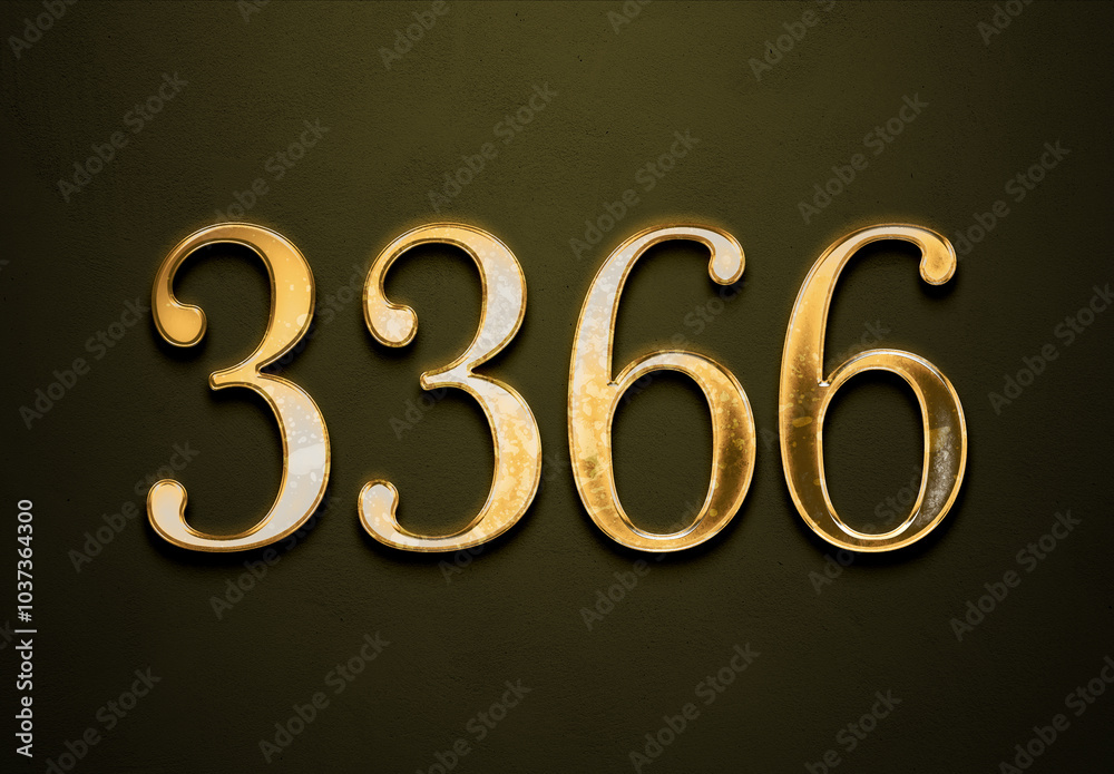 Old gold effect of 3366 number with 3D glossy style Mockup. Old gold effect of 3366 number with 3D glossy style Mockup.