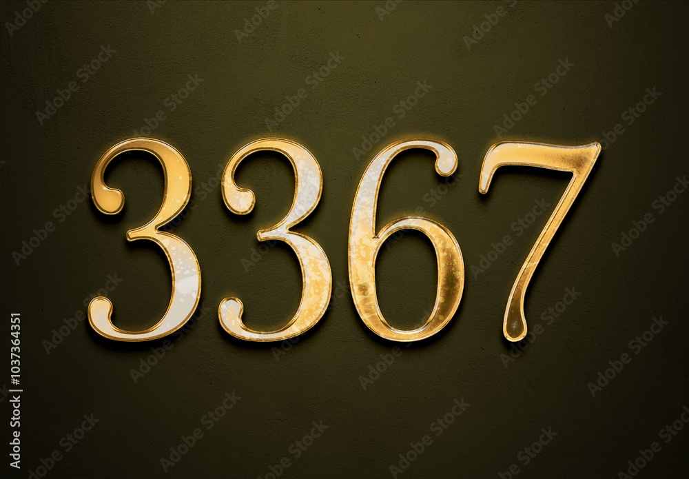 Old gold effect of 3367 number with 3D glossy style Mockup. Old gold effect of 3367 number with 3D glossy style Mockup.